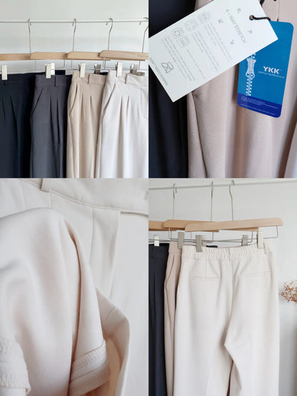 [Best Seller🏅] Wrinkle-free Fabric Pleated Straight Leg Trousers(Beige)